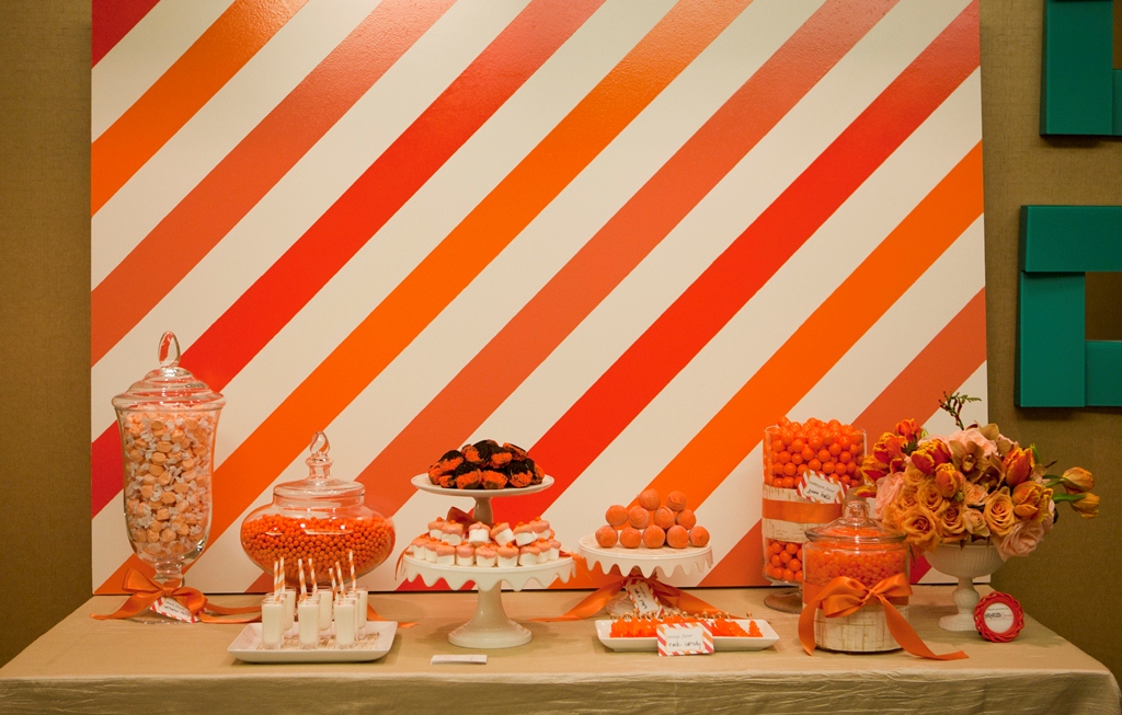 Orange and Coral Dessert Table by Limelight PhotographyChic Sweets